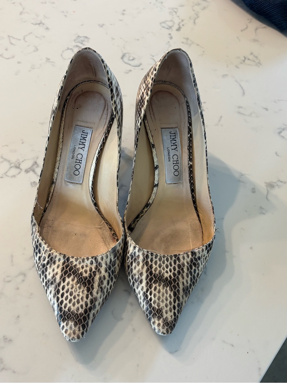 Jimmy Choo Snakeskin Pointed-Toe Pumps in Neutral Tones